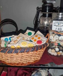 Basket and Mason jar of buttons