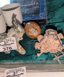 Stone Carved Elephant, Egg, egg cups & Sarah's Angels wind chime