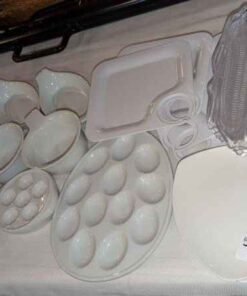 Egg dish, Escargot dishes, plastic appetizer plates, corn plates