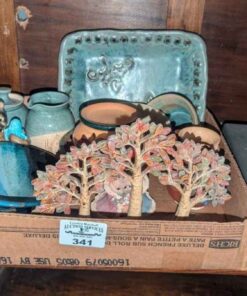 Cream and sugar, wax warmer, pottery dishes, etc