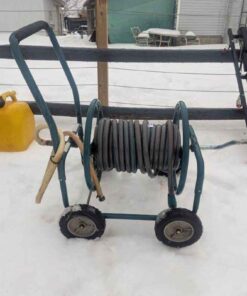 Garden hose on wheeled reel
