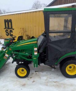 John Deere Compact 4WD tractor with loader, soft cab & Easy attach mowing deck