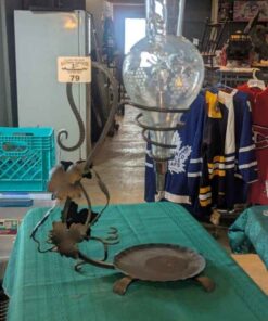 Vintage Etched glass wine aerator/dispenser & wrought iron stand