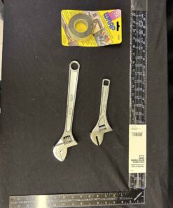 133 - 24x16" steel l-shaped rafter/framing square. 2 wrenches and Magic Wrap tape