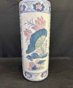 206 - Vintage Chinese Chinoiserie ceramic umbrella stand