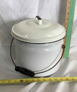 Vintage white enamel "slop" pail with lid