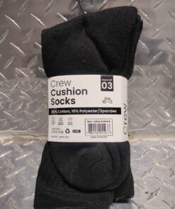 3 pair black crew cushion socks