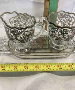 Silver Overlay Cream, Sugar and Tray