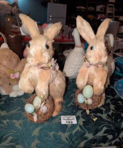 Pair of Bristle straw Easter Rabbit statues