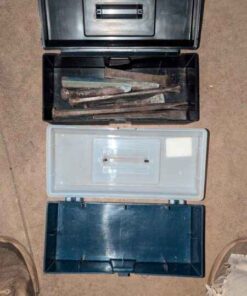 Plastic tool boxes, cold chisels, etc