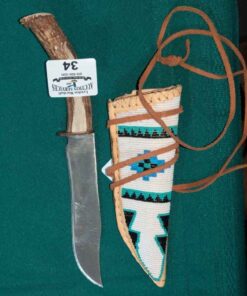Antler handled dagger with beaded sheath