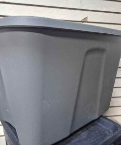Gray storage tote with lid