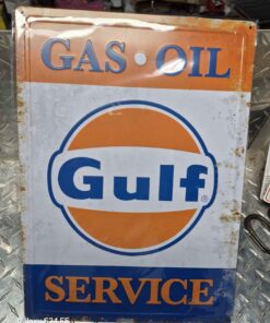 Gulf metal orange and white sign