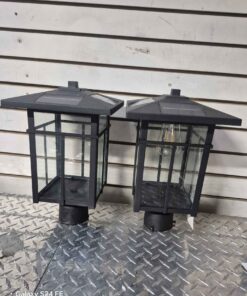 2 large die-cast solar lights fit up to 3" round posts....1 bulb missing