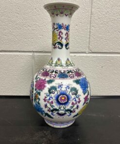 330 - Chinese porcelain vase, enamel-painted. Vibrant, lovely colours. 12" high.