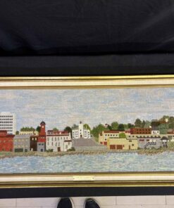 336 - Embroidered picture of the Barrie Waterfront, created by Muriel Hodgins in 1975.