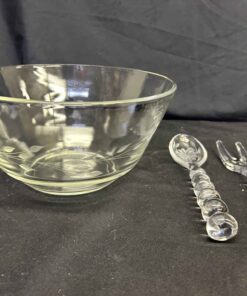 469 - Cornflower Glass Salad bowl and 2 servers with Cornflower pattern