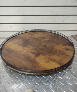 Wood lazy Susan metal rail slightly bent in areas