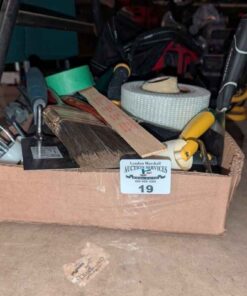 Trowels, paint brushes, paint tape, paint rollers, etc