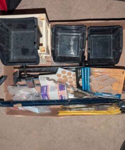 Spade/Auger bits, wrecking bar, stacking hardware organizers, etc