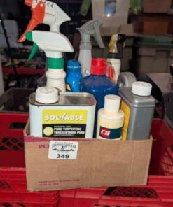 Turpentine, CLR, Wood Filler, Spray nine, etc