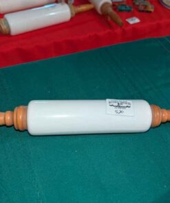 Milk glass rolling pin with wood handles