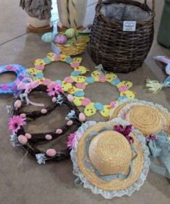 Easter Wreaths, baskets and decorative bonnets