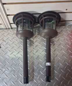 Set of 2 big brass colured solar pathway lights ROUND