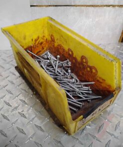yellow parts bin with 3-1/4" screws