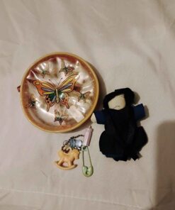 Mini cloth Amish doll with toys and pouch