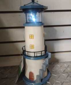 Beautiful SOLAR POWERED white/ blue lighthouse with rotating LED beacon