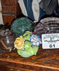 Staffordshire floral, blown glass paper weights, caithness pink swirl glass bowl