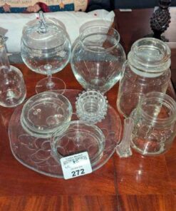 Covered jar, bud vase, cruet bottle, platter, etc