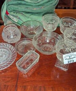 Glass bowls, butter dishes, etc