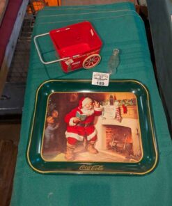 Coca-cola collectible tray, tin and mini bottle