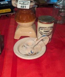Decorative ceramic Pot Belly Stove, candle stick holder and marmalade stoneware jar
