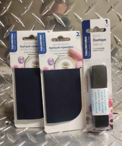 2 packages iron patches plus package of black elastic
