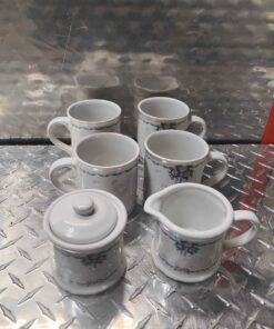 Cream and sugar set and 4 mugs