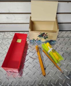 Wooden box highlighters pencils etc