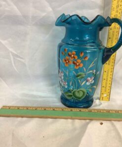 Blue Glass Painted Pitcher