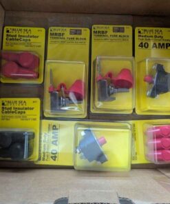 Blue Sea amps, fuse block, stud insulator cable caps, etc