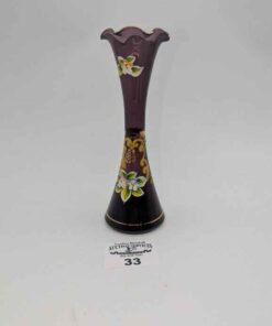 Amethyst coloured vase with floral painted overlay