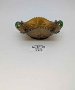 Vintage Grape and cable double handled carnival glass ruffled edged bowl