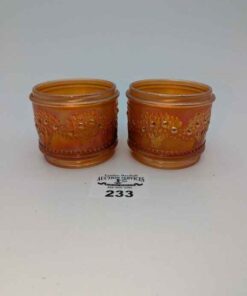 Fenton Carnival glass orange tree powder jars