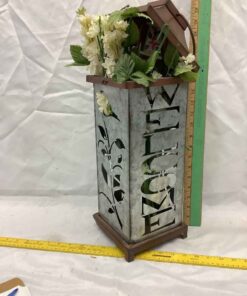 Metal “Welcome” Candle Holder with Artificial Florals