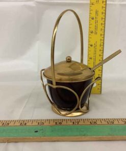 Ruby Glass Sugar Bowl with spoon