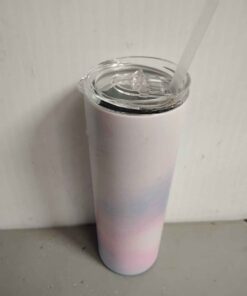 Stainless steel tumbler with straw and sliding lid