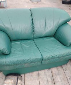 Green leather loveseat