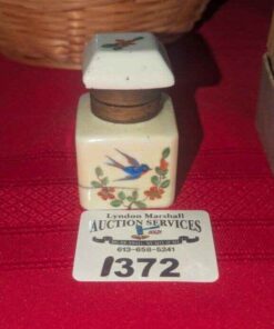 Hand Painted Porcelain bottle with lid and blue bird motif