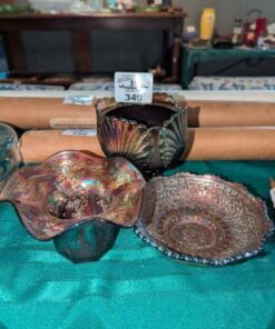 Carnival glass trio of bowls